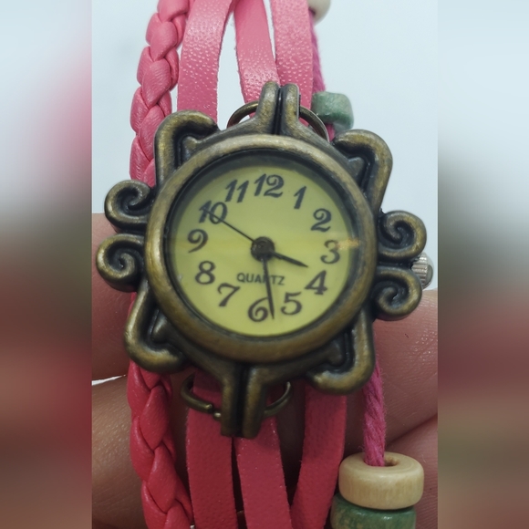 Quartz Women's Pink Watch with Braided Leather Strap - Picture 2 of 7